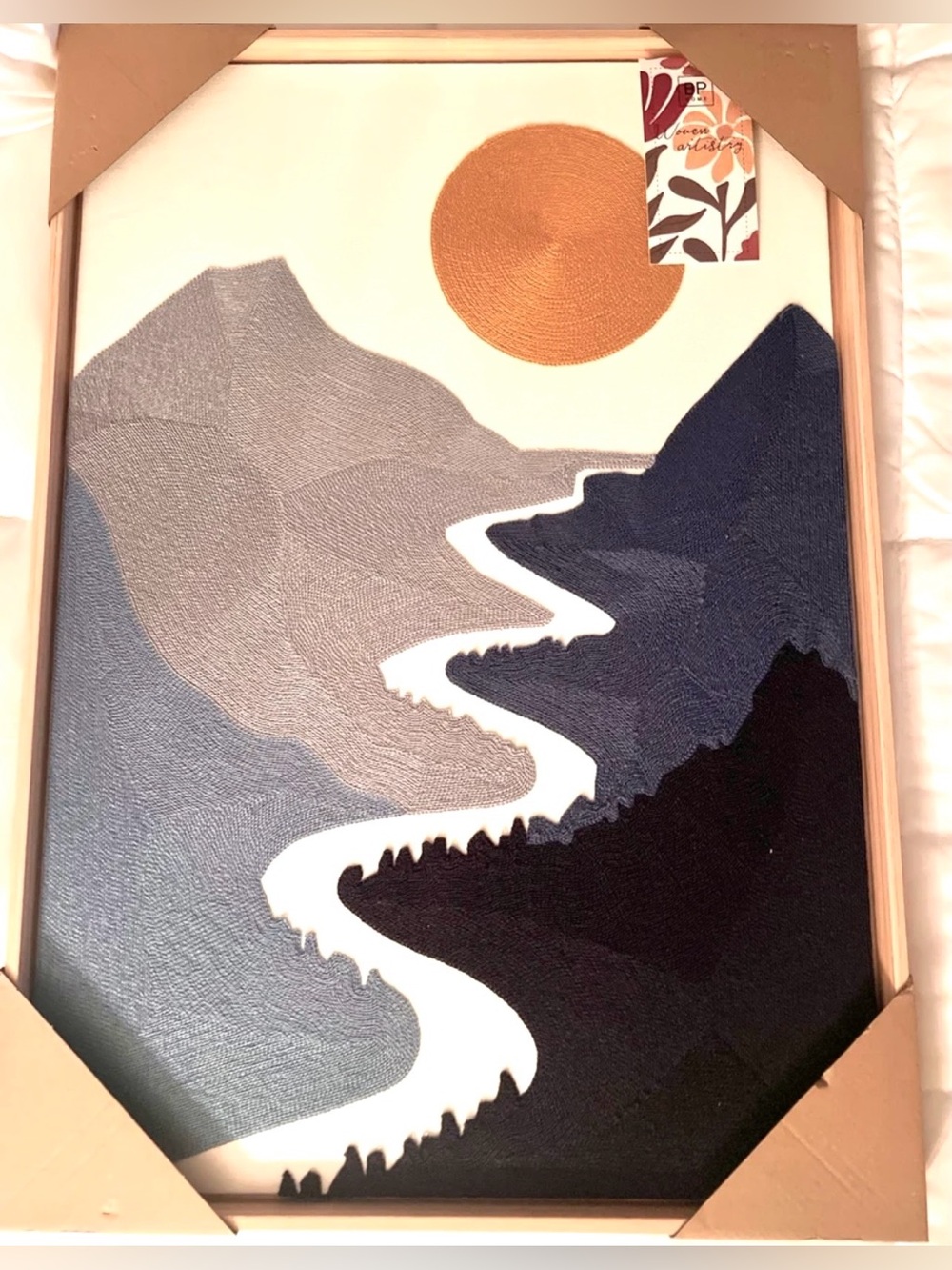NEW BP Home Textile Embroidery Woven Wall Art. Sz 18" x 26" modern mountain/sun